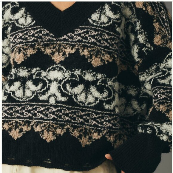 By Anthropologie Textured V-Neck Sweater S $148 NWT - Picture 4 of 4